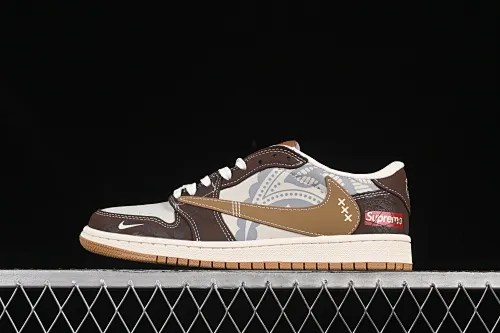 All categories Air Jordan Jordan series basketball shoes Air Jordan 1 Low High-end customized low-top sneakers Travis Scott x Fragment Design x Air Jordan 1 Low OG SP AJ1 Supreme joint brown graffiti low-top cultural casual sneakers XS2024-055